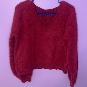 3/$20 Sale! Maroon Fuzzy Oversized V-neck Sweater
